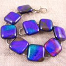 DICHROIC Link Bracelet Cobalt BLUE Teal Purple Fused Glass TIE DYE 3/4" x 7.5"