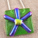 Dichroic Fused Glass FLOWER Pink Green PENDANT PIN COMBO 1" Magenta Daisy Floral