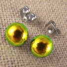 Tiny DICHROIC Post EARRINGS 1/4" 7mm GOLD Yellow Golden Fused GLASS Lolly STUDS