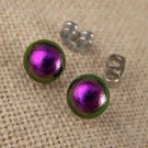 Tiny DICHROIC Post EARRINGS 1/4" 7mm Warm Purple Violet Fused GLASS STUDS