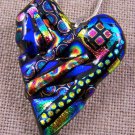 HEART PIN & PENDANT Dichroic Fused Glass Patterned Rainbow Confetti Shards
