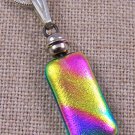 DICHROIC Fused Glass Sterling Silver PENDANT Slide Turquoise Pink Gold Tie Dye