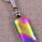DICHROIC Fused Glass Sterling Silver PENDANT Slide Turquoise Pink Gold Tie Dye