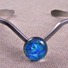 Dichroic V Cuff Bracelet ADJUSTABLE Silver Blue Bubbles Fused Glass 1/2" 12mm