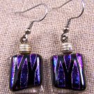 DICHROIC Glass EARRINGS Magenta Pink Darts Dangle Squares Surgical Steel 3/4"