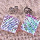 DICHROIC Post EARRINGS 1/3" 1cm Clear Opal Yellow Green Ripple Fused GLASS STUDS