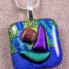 SAILBOAT AT SUNSET PENDANT Dichroic Fused Glass Blue Gold Purple 1" Large Bail