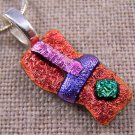 DICHROIC Fused Glass PENDANT Slide Copper Red Orange Crinkle Layered Textured