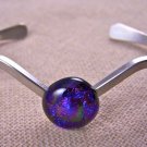 Dichroic V Cuff Bracelet ADJUSTABLE Purple Violet Bubbles Fused Glass 1/2" 12mm