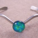 Dichroic V Cuff Bracelet ADJUSTABLE Yellow GREEN Bubbles Fused Glass 1/2" 12mm