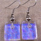 DICHROIC Glass EARRINGS Clear Teal Blue Bubbles Texture Dangle Surgical 3/4"