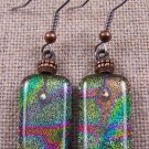 Dichroic Glass Earrings Golden Rainbow Tie Dye .75" Dangle Surgical Wire or Clip