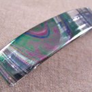 Hair BARRETTE Fused Stained GLASS 3.5" 9cm Iridescent Black White Zebra Stripe