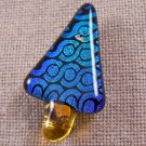 Dichroic Fused Glass CHRISTMAS TREE PIN Green Teal Black Spiral Dots Patterned