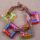 DICHROIC Link Bracelet Fused Glass BIG 1" Links Cranberry Amber Opal Rainbow