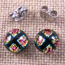 DICHROIC Earrings PINK Gold Black Square Polka Dot Patterned Post 1/4" 7mm STUDS