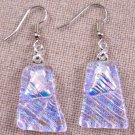 DICHROIC Glass EARRINGS Opal PINK Moonstone Blue Ripple Dangle Surgical Steel 1"