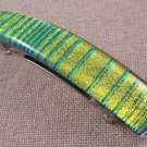 Dichroic Hair Barrette 3.5" / 9cm Gold Yellow Fused Glass Striped Reed Texture