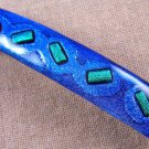 Dichroic Hair Barrette 3.5" 9cm Teal Blue Fused Glass Emerald Green Zigzag Dots