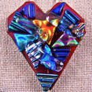 Dichroic Fused Glass HEART Rainbow Confetti PENDANT & PIN Red Green Teal Shards