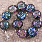 DICHROIC Link Bracelet PINK ORANGE w/Teal Stripes Texture Fused Glass .5" X 7.5"