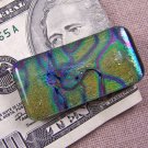DICHROIC Fused GLASS Men Money Clip BLUE Green Gold Tie Dye Swirl Formal Wear