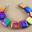 DICHROIC Link Bracelet Rainbow Multicolored Fused Glass Big Squares 3/4" x 7.5"