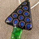 Dichroic Fused Glass CHRISTMAS TREE PIN Green Teal Black Halo Dots Accents