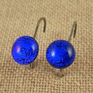 DICHROIC Earrings BLUE Round Cobalt Eurowire Lever Dangle Post 1/4" 7mm STUDS
