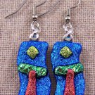 DICHROIC Glass EARRINGS Teal Blue Orange Green Textured Dangle Surgical Steel