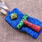 DICHROIC Fused Glass PENDANT Slide Teal Orange Gold Crinkle Layered Textured