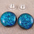 Dichroic Earrings 3/4" Turquoise Teal Blue Round 2cm Large Post 20mm Aqua Studs
