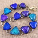 DICHROIC Link Bracelet Cobalt Blue Teal Purple Fused Glass Triangles 1/2" x 7.5"