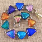 DICHROIC Link Bracelet Rainbow Multicolored Fused Glass Triangles 1/2" x 7.5"