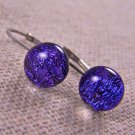 DICHROIC Earrings PURPLE Violet Round Eurowire Lever Surgical Dangle 1/4" 7mm