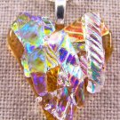 Dichroic Fused Glass HEART Amber Rainbow Confetti PENDANT Teal Yellow Shards
