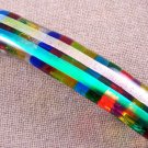 Dichroic Hair Barrette 3.5" 9cm Pink Teal Rainbow Striped Layered Fused Glass