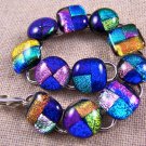 DICHROIC Link Bracelet Copper Teal Blue Purple Fused Glass Patchwork Pattern .5"