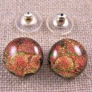 Dichroic Earrings Copper Orange Round Bubbles Dots Textured POST 1/2" 12mm /clip