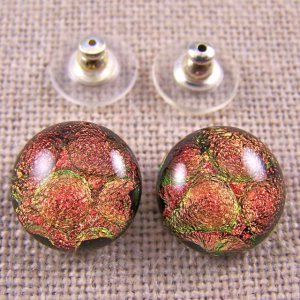 Dichroic Earrings Copper Orange Round Bubbles Dots Textured POST 1/2" 12mm /clip
