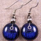 DICHROIC Glass EARRINGS  Purple Blue Violet Striped Layered Dangle Surgical 3/4"