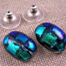DICHROIC Post EARRINGS 5/8" 2cm Emerald Green Teal Groovy Fused GLASS STUDS