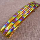 Dichroic Hair Barrette 3.5" 9cm Amber Fused GLASS Copper Orange Rainbow Prism