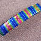 Dichroic Hair Barrette 3.5" 9cm Pink Blue Gold Rainbow Striped Prism Fused Glass