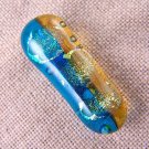 DICHROIC Fused Glass Aqua Teal Blue Small 1" Brooch Pin Gold Amber Yellow Dots