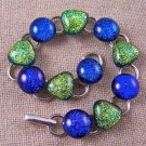DICHROIC Link Bracelet Cobalt Blue Gold Yellow Fused Glass Triangles 1/2" x 7.5"