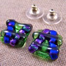 Dichroic Glass Earrings 1/2" Blue Green Purple Cobalt Chunky Layered 12mm Post