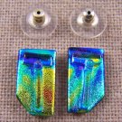 DICHROIC Post EARRINGS 3/4" 18mm Copper Yellow Teal Blue Layered Shard GLASS