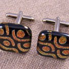 DICHROIC Fused GLASS Cuff Links Copper Black Formal Wear Men Ring & Dot Pattern