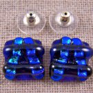 Dichroic Glass Earrings 1/2" Blue Cobalt Blue Teal Chunky Layered 12mm Post